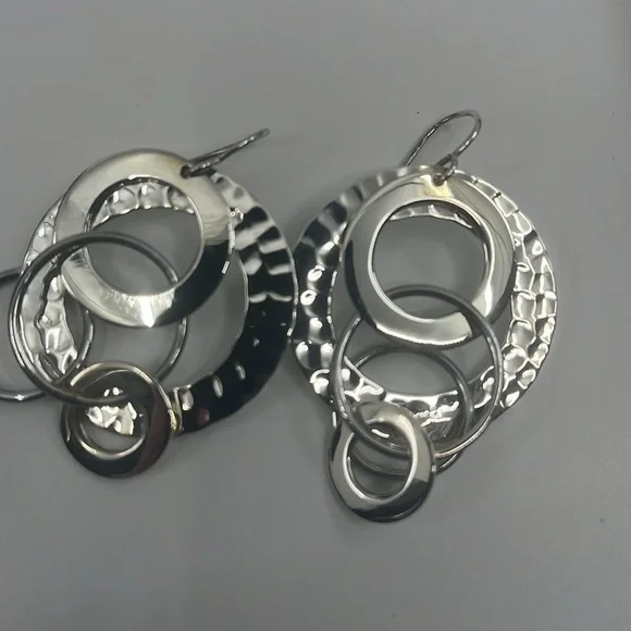925 Sterling Silver Multi Circles Dangle Earrings Classic Look CII Mexico - Picture 5 of 9